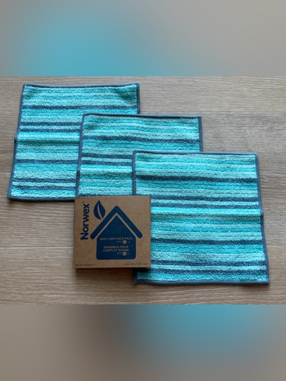 3 PACK NORWEX  BODY & FACE PACK W/ BACLOCK ( ANTI - BAC) TEAL STRIPED NEW NWT